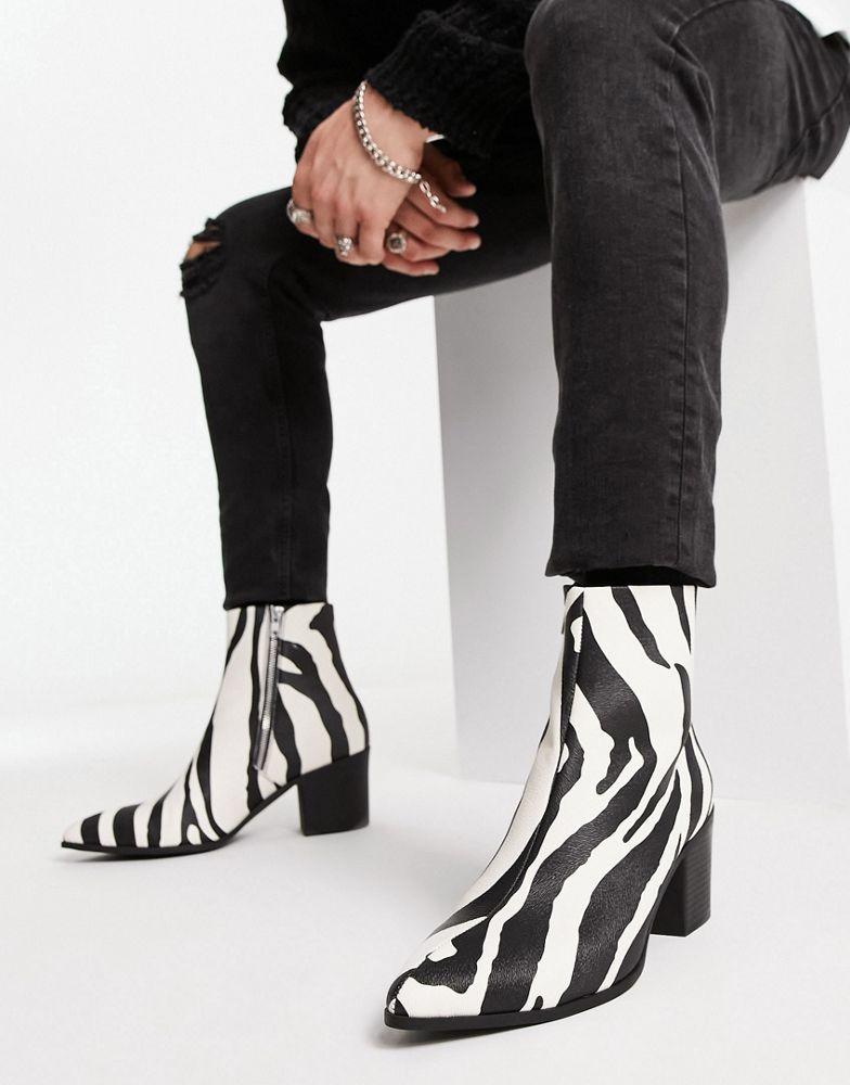 ASOS DESIGN heeled chelsea boot in textured zebra print faux leather商品第4张图片规格展示