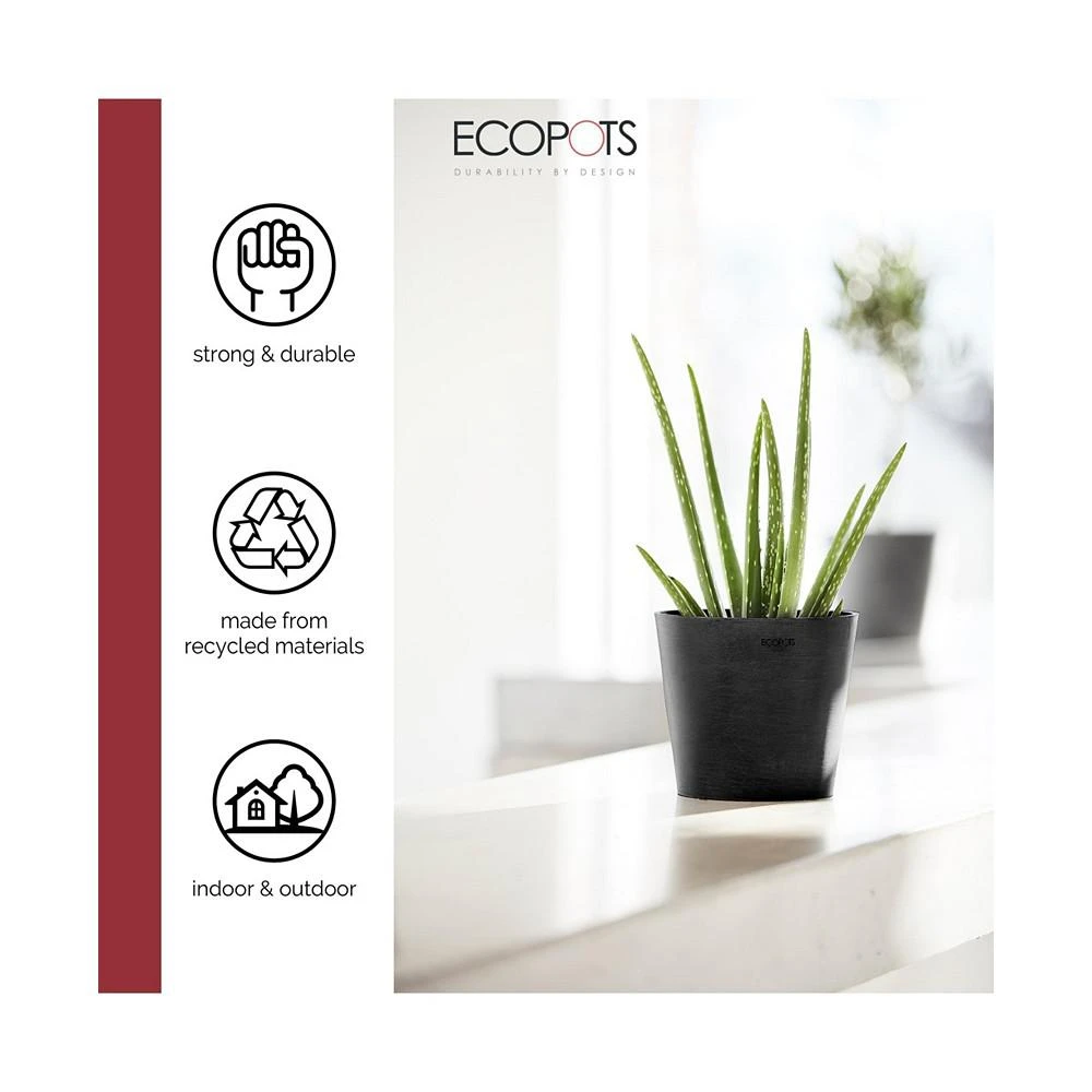 商品ECOPOTS|Amsterdam Round Plastic Flower Pot, Dark Grey, 7",价格¥137,第2张图片详细描述