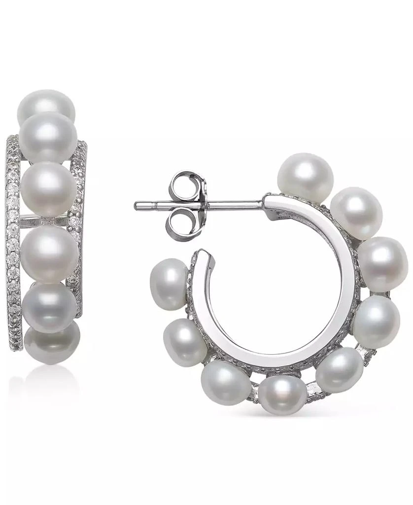 商品Belle de Mer|Cultured Freshwater Button Pearl (4mm) & Cubic Zirconia Small Hoop Earrings in Sterling Silver, Created for Macy's,价格¥1824,第1张图片