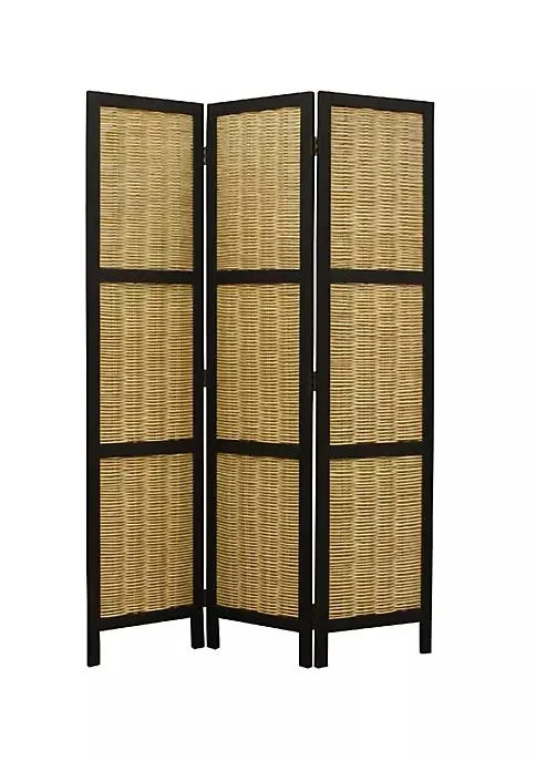 商品belk|Range Cottage Style 3 Panel Room Divider With Willow Weaving Black And Brown,价格¥2999,第1张图片
