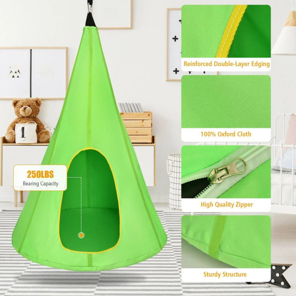 商品Hivvago|40 Inch Kids Nest Swing Chair Hanging Hammock Seat for Indoor Outdoor-Green,价格¥405,第4张图片详细描述