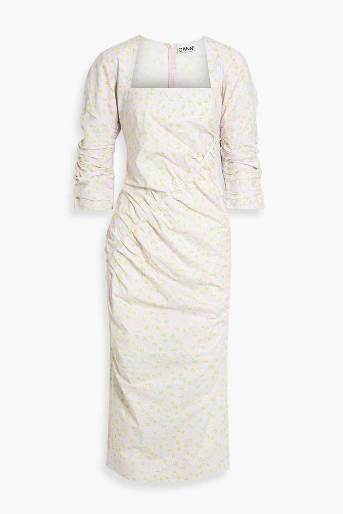 商品Ganni|Pleated crinkled cotton-poplin midi dress,价格¥612,第1张图片