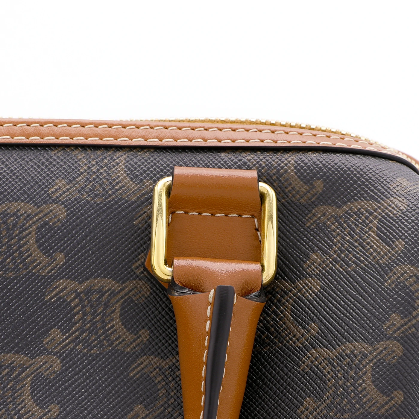 商品[国内直发] Celine|赛琳 Triomphe 经典凯旋门老花满印可调节肩带 帆布拼牛皮革 波士顿包单肩斜挎手提包 小号 女款 棕褐色,价格¥12243,第11张图片详细描述