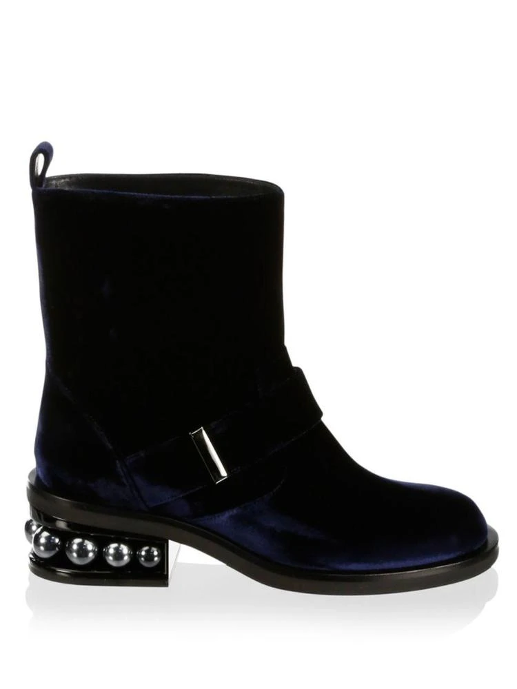 商品Nicholas Kirkwood|Casti Pearl-Heel Velvet Biker Boots,价格¥3881,第5张图片详细描述