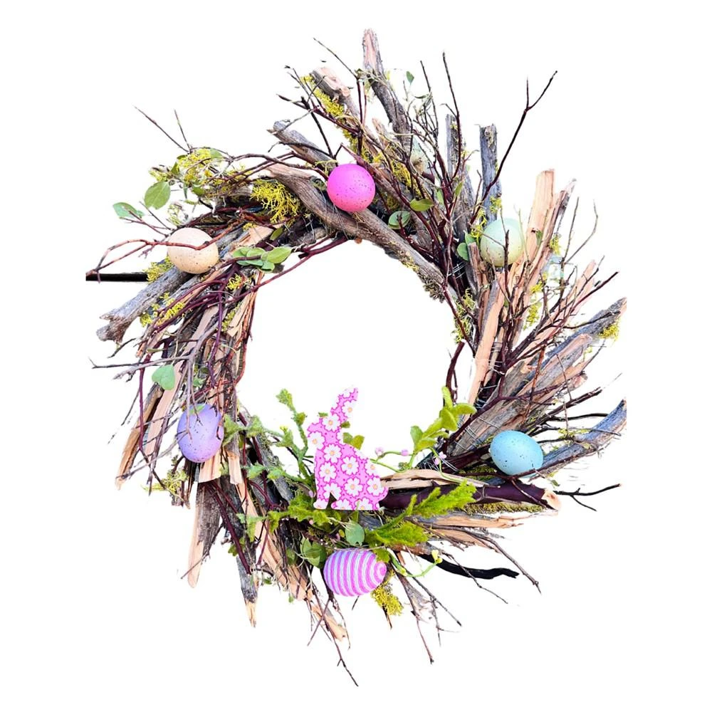 商品GreenishBlu|Wood Twing, Manzanita, Easter Eggs and Bunny Fresh Spring Wreath, 20",价格¥666,第1张图片