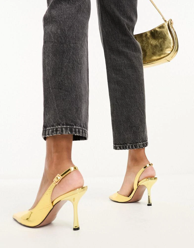 商品ASOS|ASOS DESIGN Simmer slingback stiletto mid shoes in gold,价格¥181,第2张图片详细描述