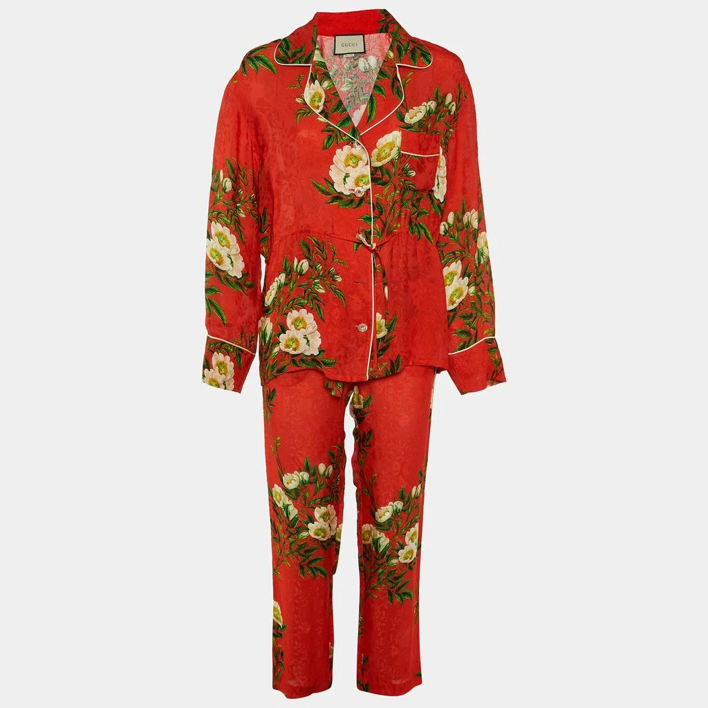 商品[二手商品] Gucci|Gucci Red Floral Jacquard Crepe Pajamas Set S,价格¥4773,第1张图片