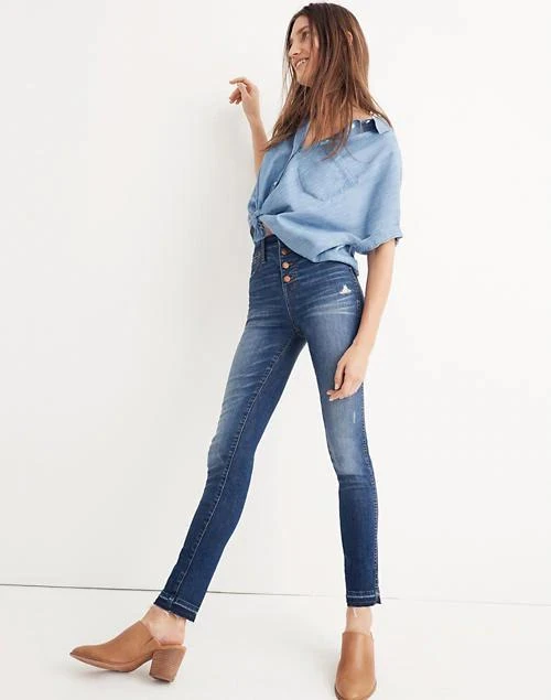 商品Madewell|10" 英寸高腰毛边裤脚牛仔裤,价格¥476,第4张图片详细描述