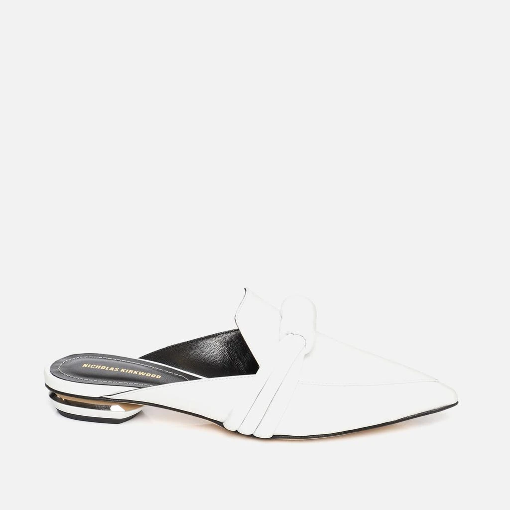 商品Nicholas Kirkwood|Nicholas Kirkwood Women's 18mm Beya Knot Leather Flat Mules - White,价格¥876,第1张图片