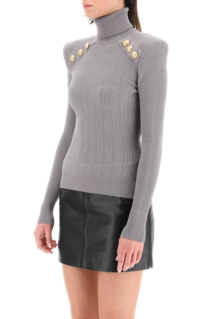 商品Balmain|Balmain ribbed turtleneck sweater with ornamental buttons,价格¥5476,第4张图片详细描述