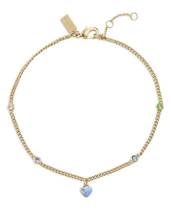 商品Coach|Signature Heart Charm & Multicolor Crystal Ankle Bracelet in Gold Tone,价格¥637,第2张图片详细描述