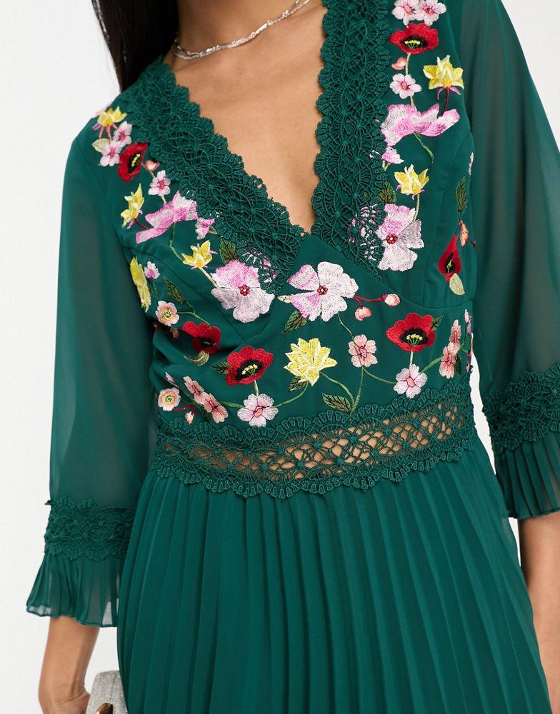 ASOS ASOS DESIGN lace insert pleated midi dress with