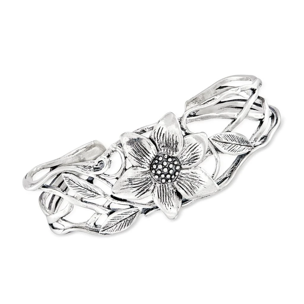 商品Ross-Simons|Sterling Silver Textured and Polished Floral Cuff Bracelet,价格¥957,第1张图片