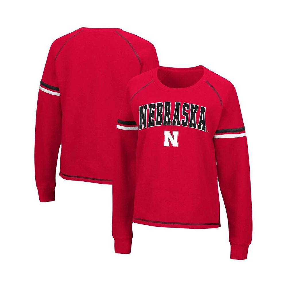 商品Colosseum|Women's Scarlet Nebraska Huskers Sweep Pass Sleeve Stripe Raglan Pullover Sweatshirt,价格¥255,第1张图片