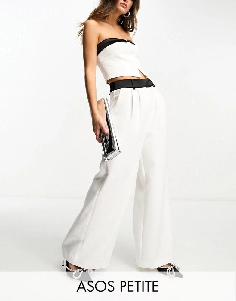 商品ASOS|ASOS DESIGN Petite tux wide leg trousers in cream,价格¥215,第1张图片