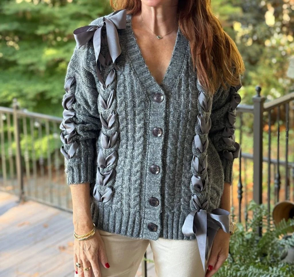 商品Moon River|Maxene Cardi Sweater In Heather Grey,价格¥459,第4张图片详细描述