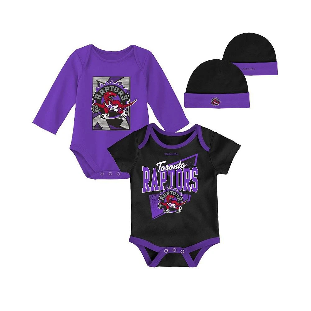 商品Mitchell & Ness|Infant Boys and Girls Black, Purple Toronto Raptors Hardwood Classics Bodysuits and Cuffed Knit Hat Set,价格¥306,第1张图片