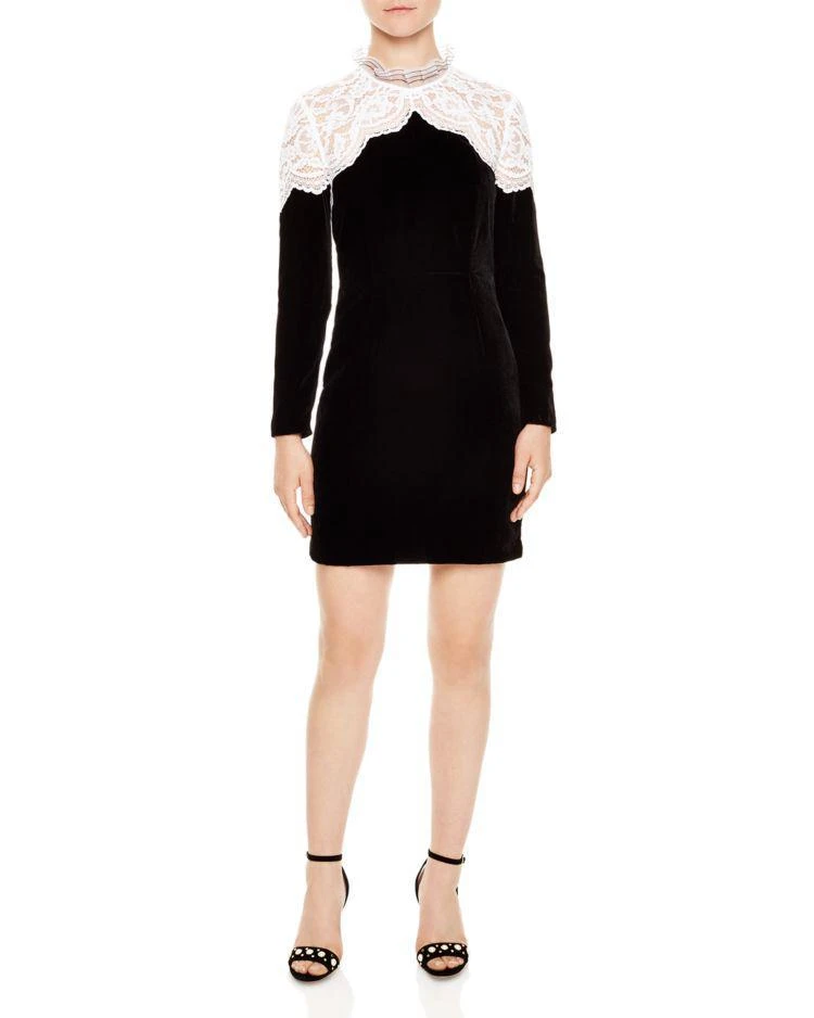 商品Sandro|Junie Lace-Yoke Velvet Mini Dress,价格¥2011,第1张图片