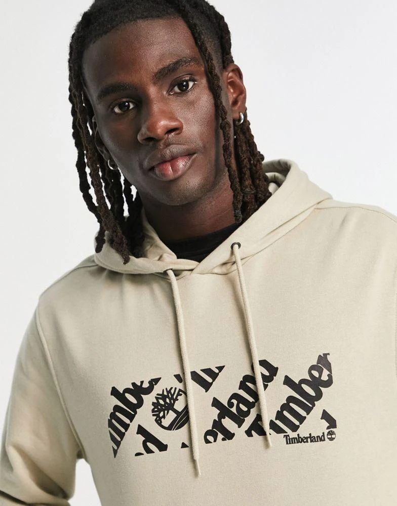 商品Timberland|Timberland Linear Logo print hoodie in beige,价格¥408,第3张图片详细描述
