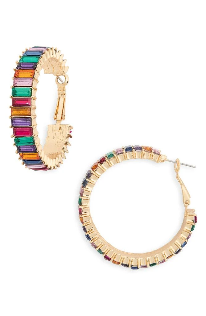 商品Nordstrom|Rainbow Baguette Crystal Hoop Earrings,价格¥60,第1张图片