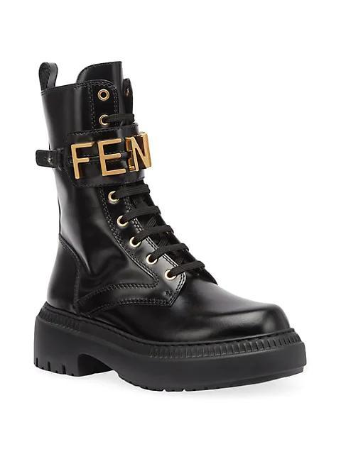 商品Fendi|Logo Leather Lug-Sole Combat Boots,价格¥11846,第4张图片详细描述