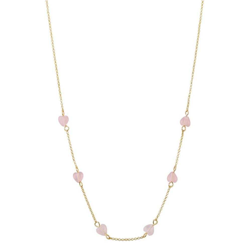 14K Gold Flash-Plated Brass Rose Quartz Heart and Chain Necklace with Extender商品第1张图片规格展示