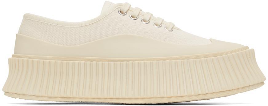 商品[国内直发] Jil Sander|（轻微瑕疵）Off-White Canvas Platform Sneakers,价格¥1696,第1张图片
