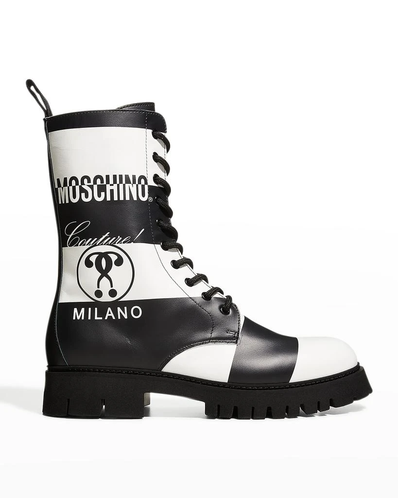 商品Moschino|Men's Bicolor Stripe Logo Combat Boots,价格¥6464,第1张图片