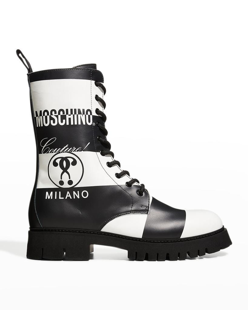 商品Moschino|Men's Bicolor Stripe Logo Combat Boots,价格¥6145,第1张图片
