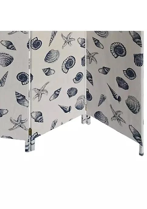 商品Duna Range|Range 71 Inch 3 Panel Fabric Room Divider With Seashell Print Blue,价格¥1892,第4张图片详细描述