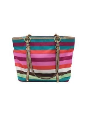 商品[二手商品] Coach|Coach Striped Legacy Tote Bag In Multicolor Silk,价格¥1346,第1张图片