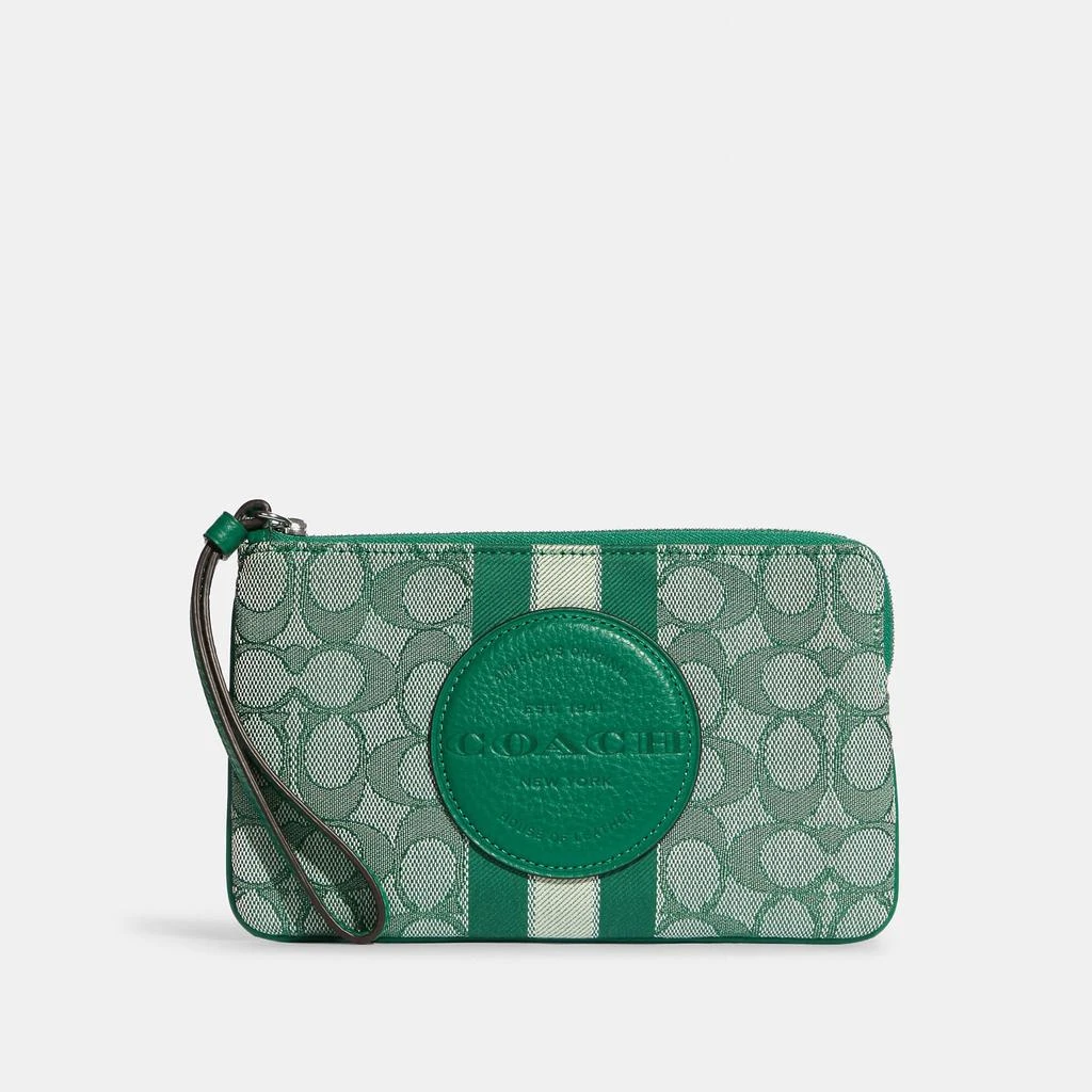 Coach Outlet Coach Outlet Dempsey Large Corner Zip Wristlet In Signature Jacquard With Stripe And Coach Patch 7