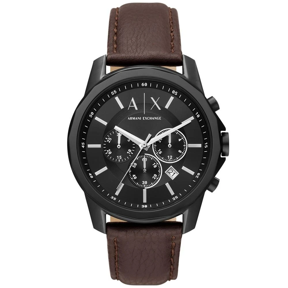 商品Armani Exchange|Men's Chronograph Brown Leather Strap Watch,价格¥1495,第1张图片