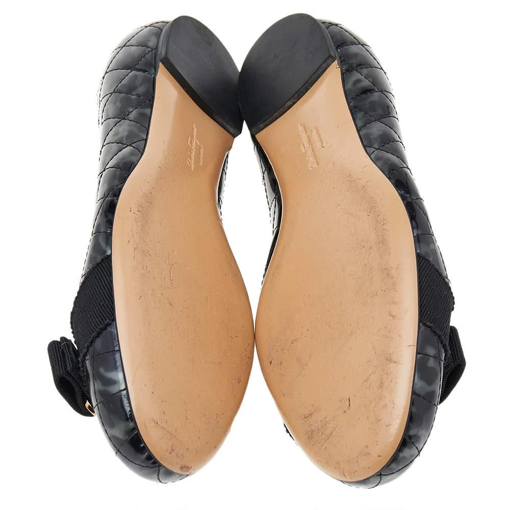 Salvatore Ferragamo Black Quilted Patent Leather Vara Bow Ballet Flats Size 40 商品