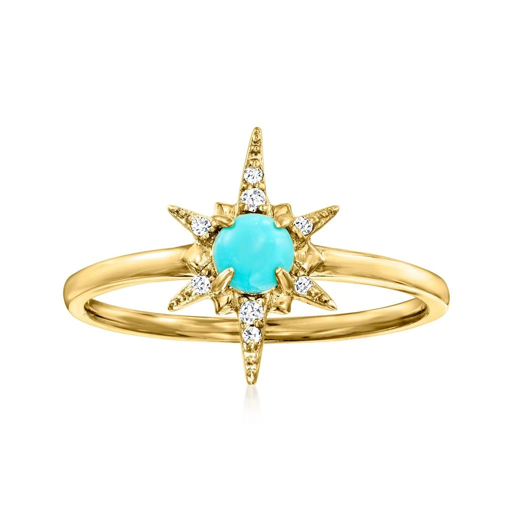 商品RS Pure|by Ross-Simons Turquoise Starburst Ring With Diamond Accents in 14kt Yellow Gold,价格¥2563,第1张图片