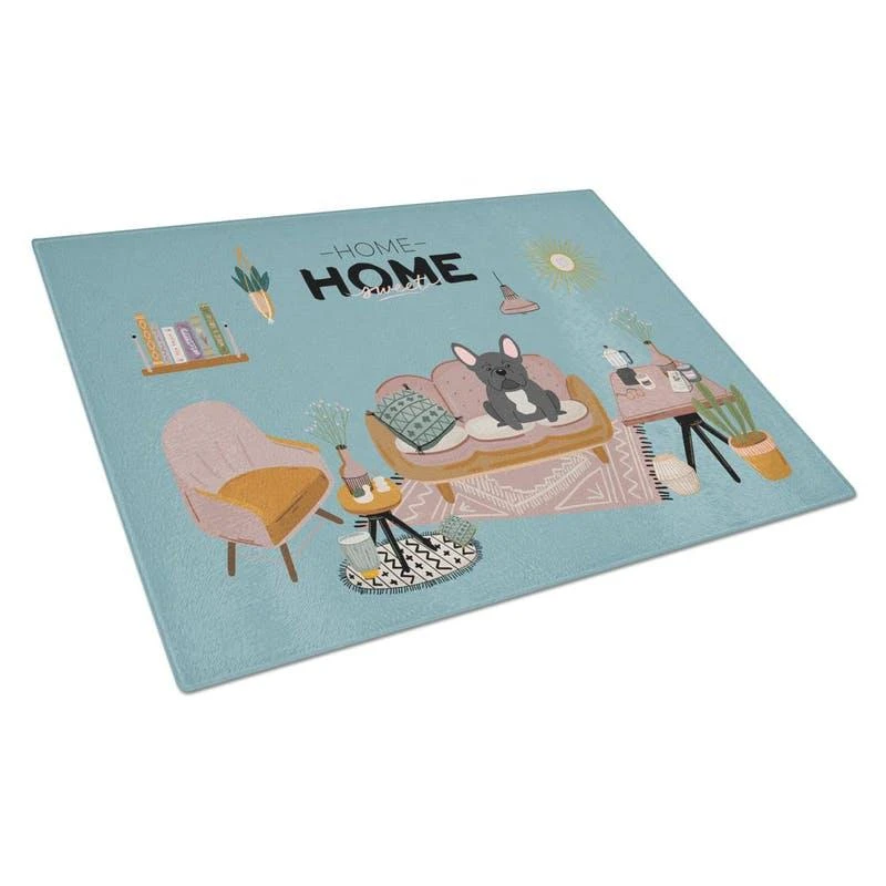 商品Caroline's Treasures|CK7859LCB Black French Bulldog Sweet Home Glass Cutting Board Large,价格¥273,第1张图片