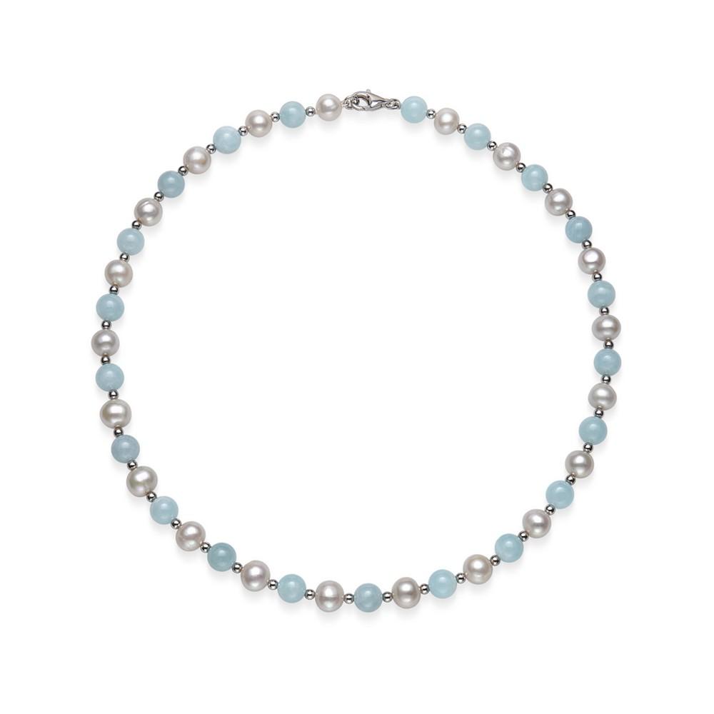 Milky Aquamarine (7mm) and Cultured Freshwater Pearl (7-1/2mm) Strand Collar Necklace商品第3张图片规格展示