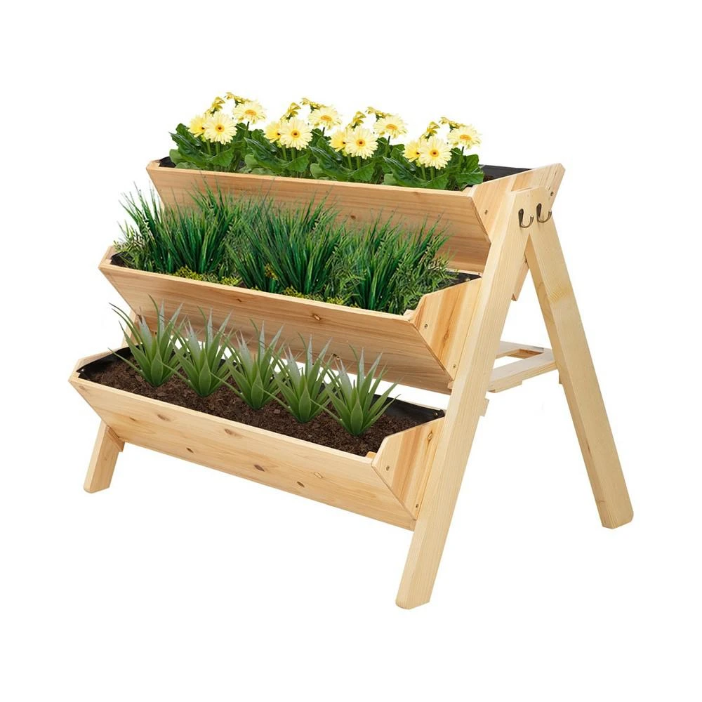 商品Outsunny|47" x 27" x 32" 3-Tier Wood Raised Garden Bed with Clapboard for Tools,价格¥904,第1张图片