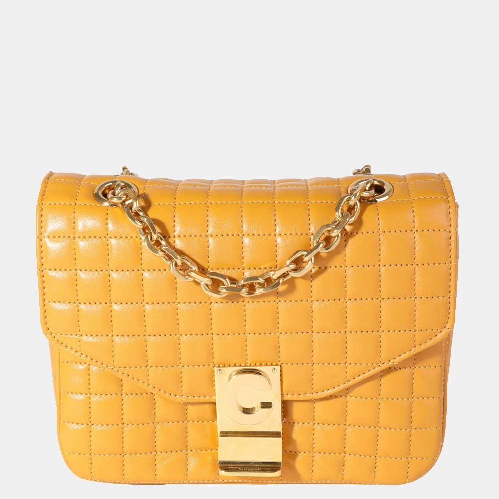 商品[二手商品] Celine|Celine Yellow Leather Quilted Calfskin Small C Flap Shoulder Bag,价格¥11559,第1张图片