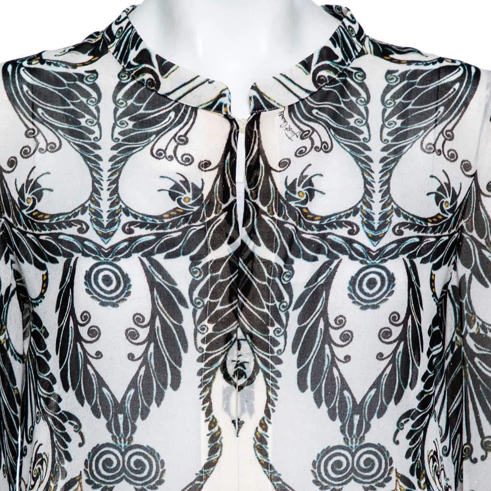 商品[二手商品] Just Cavalli|Just Cavalli Monochrome Printed Silk Sleeve Tie Detail Top M,价格¥1496,第4张图片详细描述