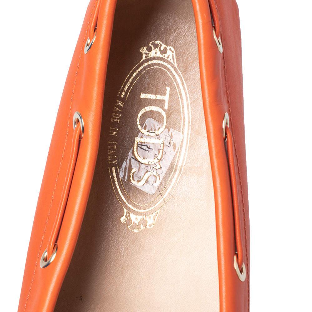 Tod's Orange Leather Bow Slip On Loafers Size 39商品第7张图片规格展示
