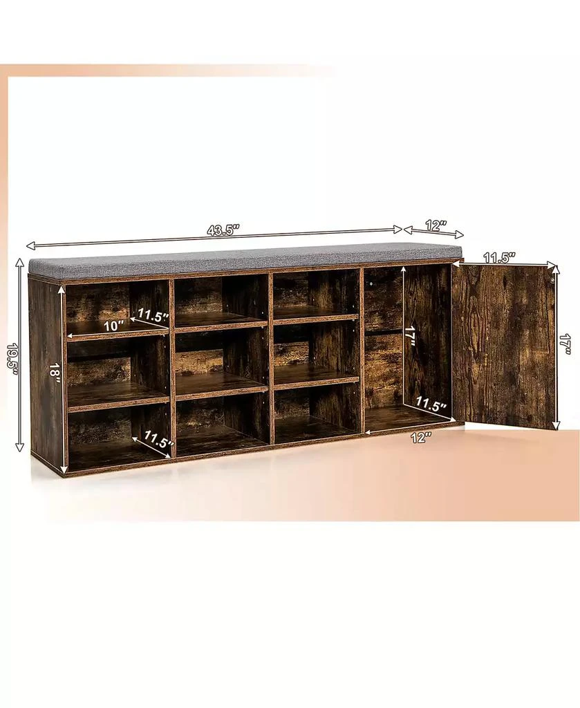 Shoe Bench with Padded Cushion 9-cube Adjustable Storage Shoe Rack 商品