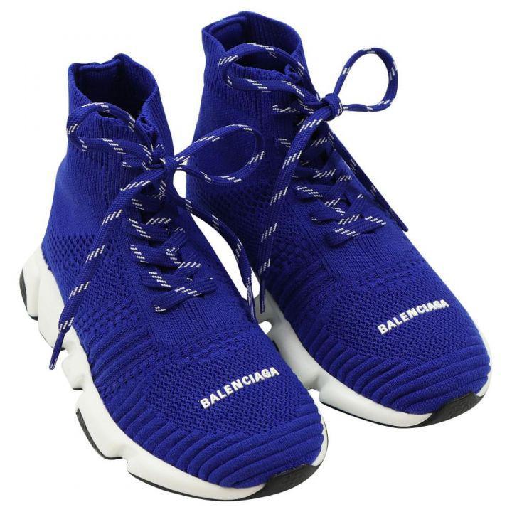 商品Balenciaga|Blue White & Black Lace Up Speed Trainers,价格¥1984,第4张图片详细描述