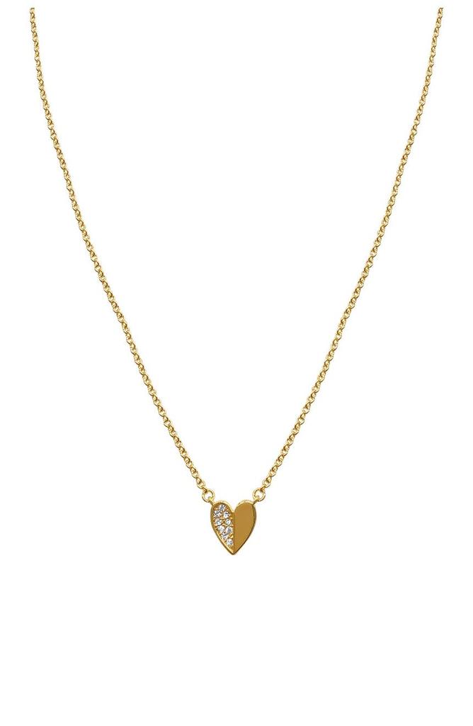14K Gold Plated Pave Half Heart Pendant Necklace商品第1张图片规格展示