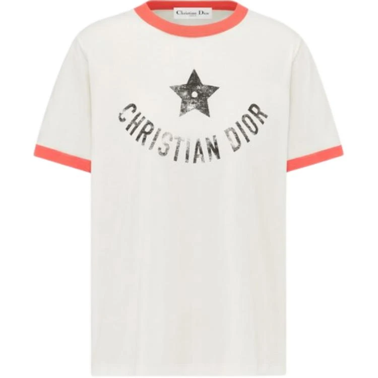 商品[国内直发] Dior|迪奥  IVIERA FW24 撞色字母Logo图案印花圆领短袖 T恤 女款 米白色,价格¥9249,第1张图片