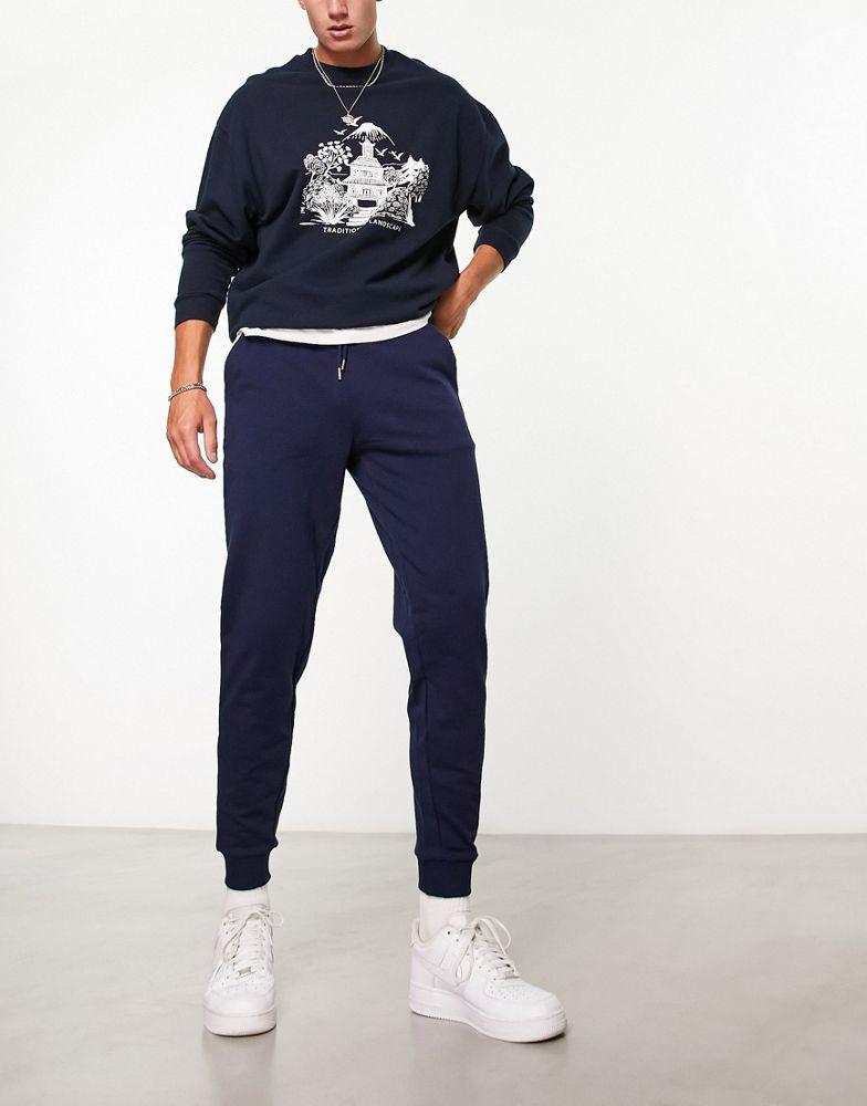 ASOS DESIGN tapered joggers in navy商品第4张图片规格展示