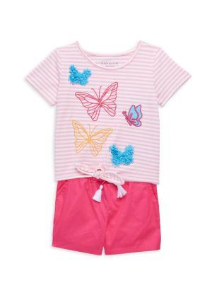 Little Girl’s 2-Piece Butterfly Top & Shorts Set商品第1张图片规格展示