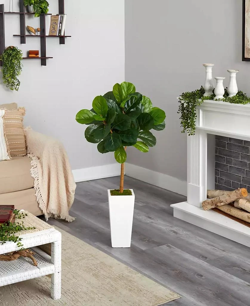 商品NEARLY NATURAL|4' Fiddle Leaf Artificial Tree in White Tower Planter,价格¥847,第5张图片详细描述