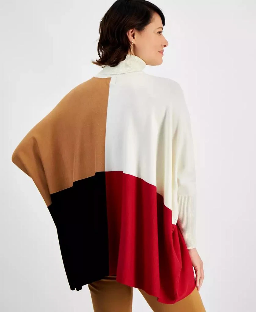 商品JM Collection|Petite Turtleneck Colorblocked Button-Trim Poncho Sweater, Created for Macy's,价格¥178,第2张图片详细描述