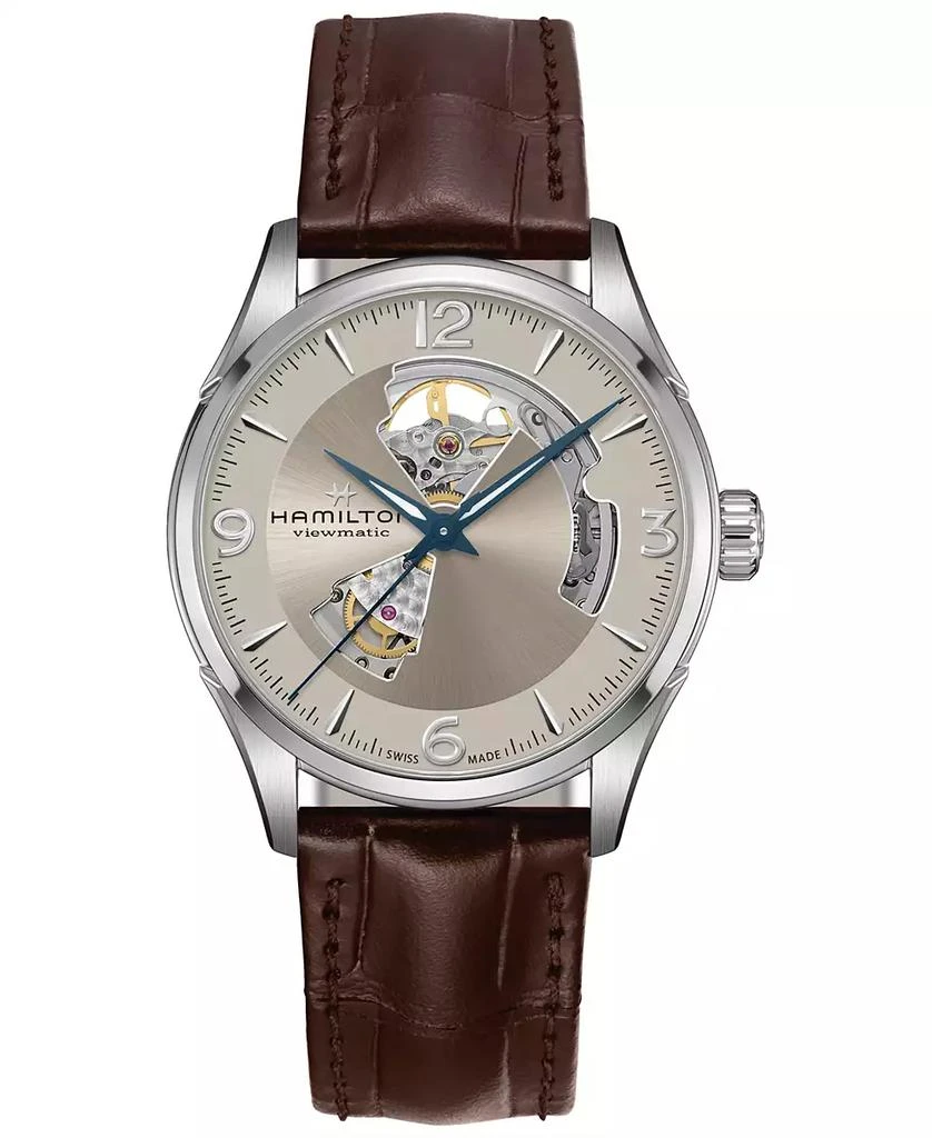 商品Hamilton|Men’s Swiss Automatic Jazzmaster Open Heart Brown Leather Strap Watch 42mm,价格¥8087,第1张图片